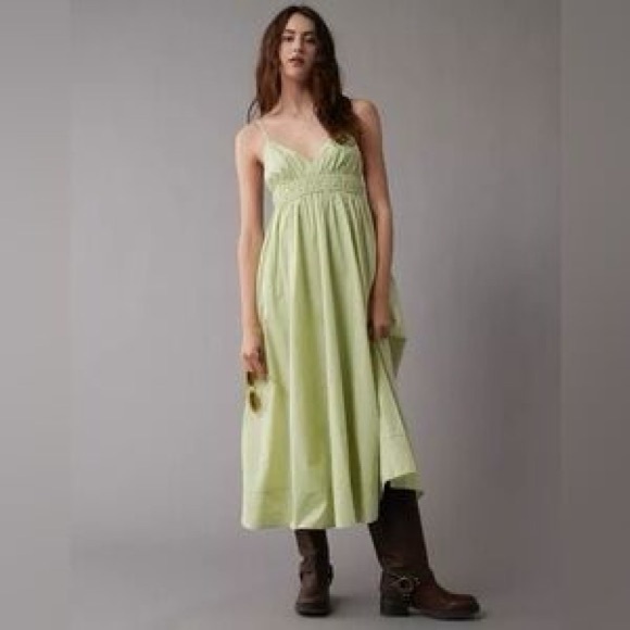 American Eagle Poplin Lime Green Camisole Midi Dress - Picture 1 of 10
